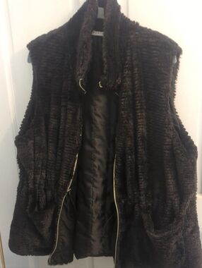 Plush Faux Fur Black Vest with Gold Zip